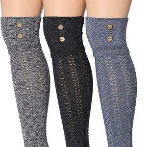 Women's Knee High Socks 3 Pair Gray Teal Women's Socks Over The Knee Socks